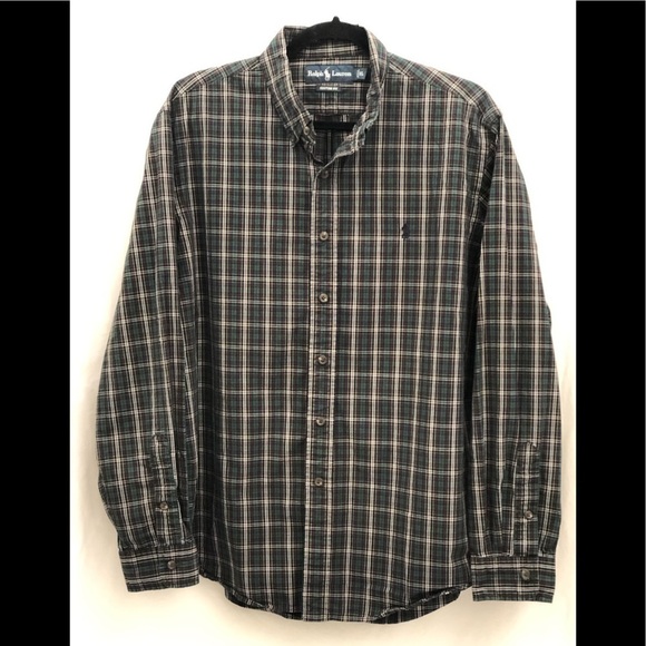 Ralph Lauren Custom Fit Plaid Green Button Up Long Sleeve Mens Shirt Size XL - Picture 8 of 8
